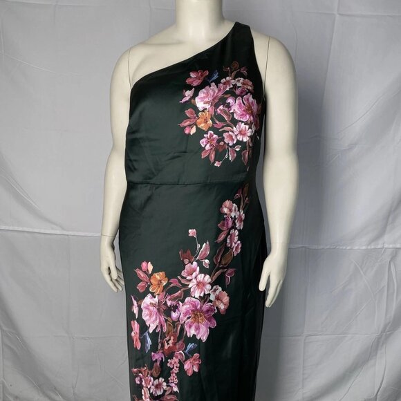 BHLDN Women’s Dylan One-Shoulder Stretch Satin Maxi Dress Emerald Green Size 20W - Picture 1 of 12